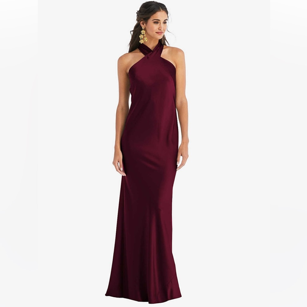 Lovely Draped Twist Halter Tie-Back Trumpet Gown
